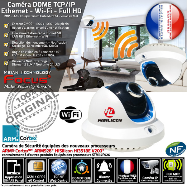 Dôme HA-8501 Réseau IP  Wi-Fi à Meian Caméra Panoramique Nuit Vision Vidéo Surveillance Infrarouge Distance FOCUS Application Sm
