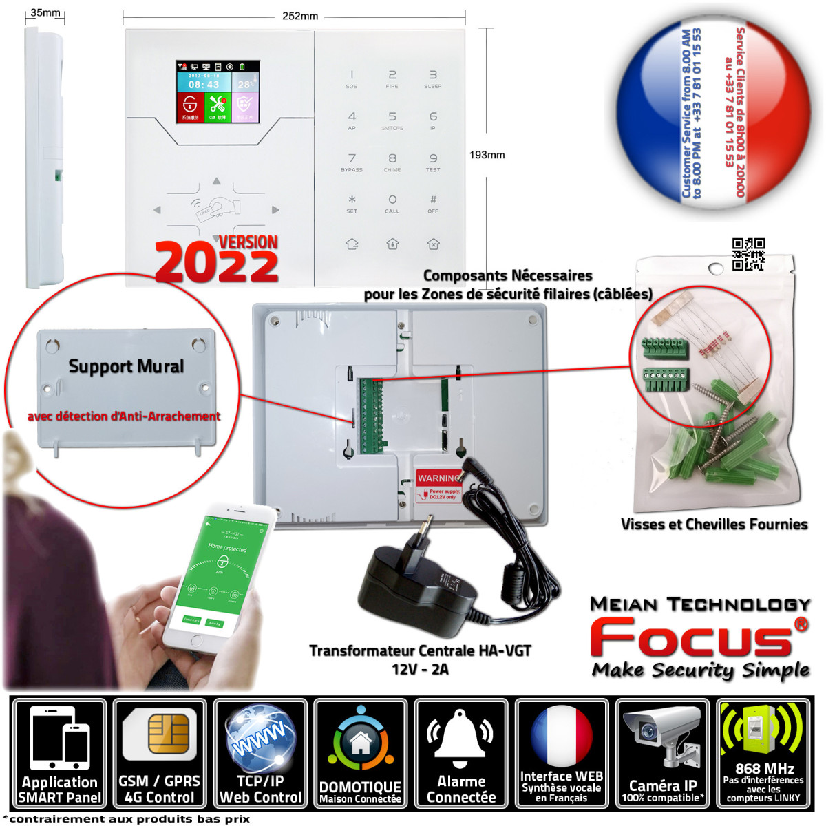 Alarme Connectée Meian FOCUS HA-VGT – 4G GSM + 868MHz Pour Garage Ou Appartement
