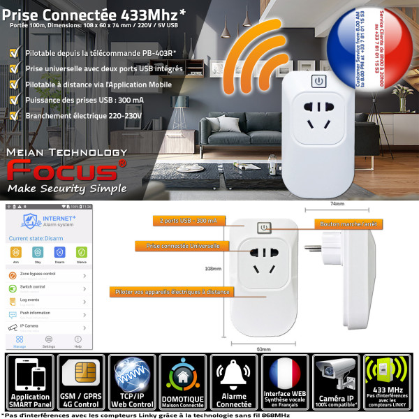 Surveiller Logement Prise 4G Application Téléphone garage Connectée Alarme Centrale de PL-508R 433MHz Sécurité distance Porte Pr